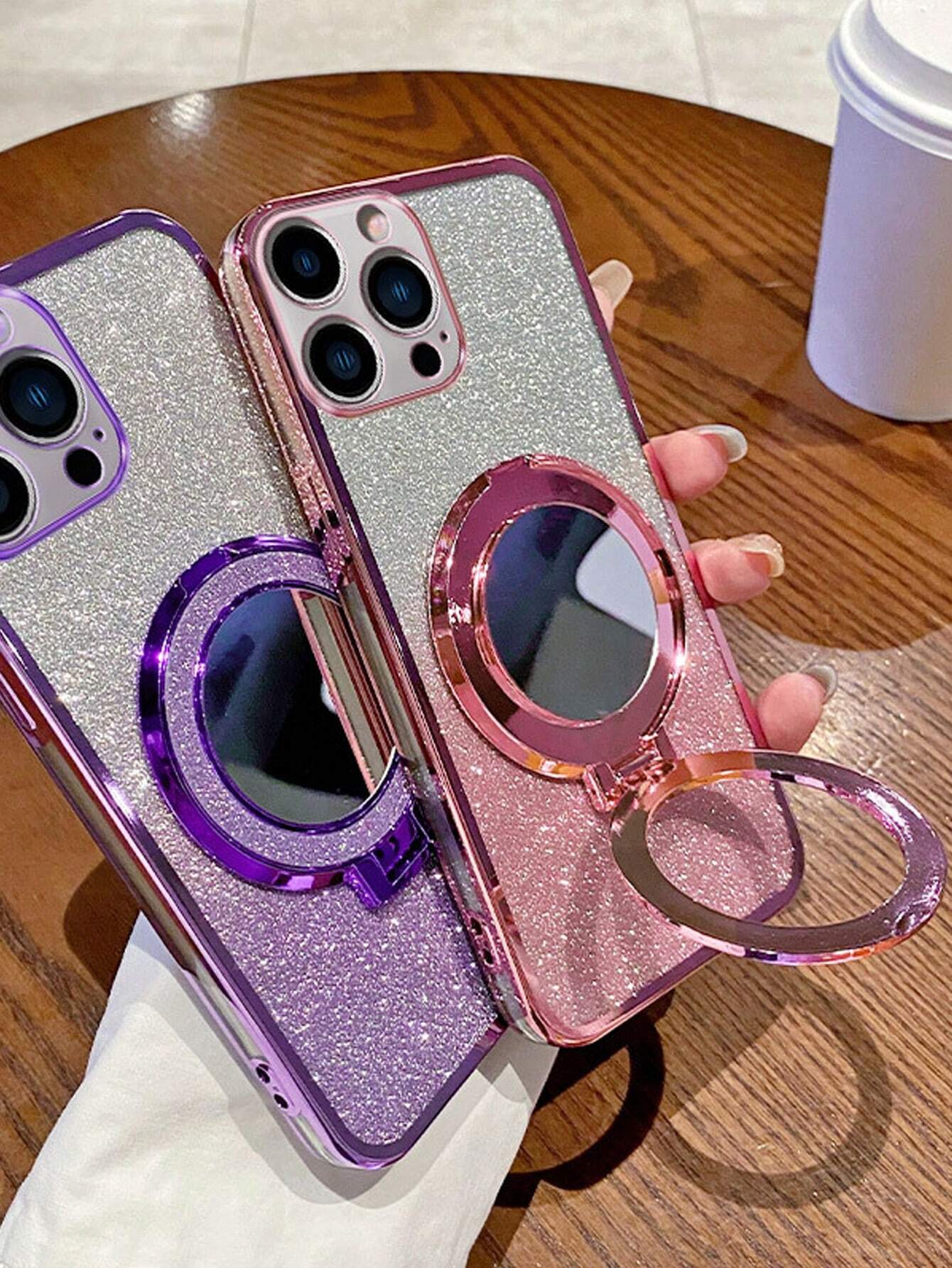 Glitter Mirror Phone Ring Holder With Adhesive Backing